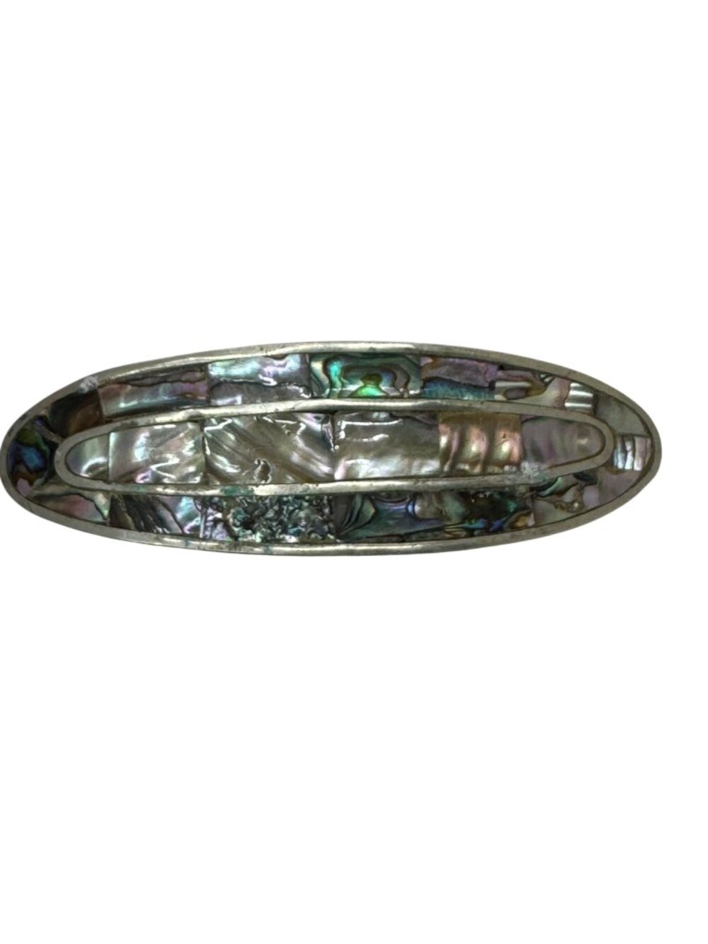 Alpaca Mexico Inlay Abalone MOP Mother Of Pearl Hair Barrette Clip 4.5" Vintage